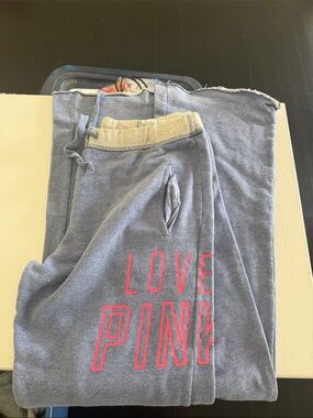 PINK Victoria's Secret Blue Knit Track Pants with Pink Logo